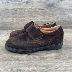 Childrenchic Wingtip Loafers Kids Size 38 Brown Suede Hook and Loop Brogue Shoes